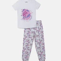 mackly Girls Graphic Printed Pure Cotton T-Shirt with Pyjamas-image-42