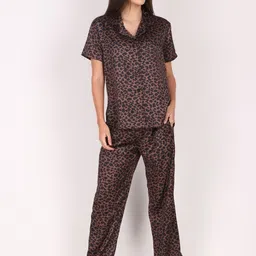 Masha Women Black & Brown Animal Printed Night suit-image-89