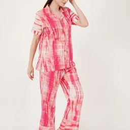 Urban Sundari Abstract Printed Lapel Collar Night Suit-image-51