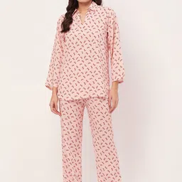 Moomaya Floral Printed Shirt Collar Longline Top & Lounge Pants-picture-20