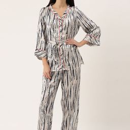 Bannos Swagger Women Grey & Blue Printed Night suit-17