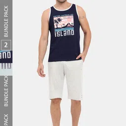 Masculino Latino Pack Of 2 Typography Printed Sleeveless T-Shirt With Shorts-image-19