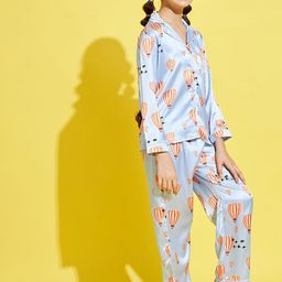 Cherry & Jerry Girls Turquoise Blue & White Printed Night suit-image-95