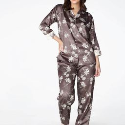 Zeyo Women Floral Printed Satin Night Suit-image-98