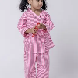 MASU LIVING Kids Striped Lapel Collar Pure Cotton Shirt With Pyjamas-image-68
