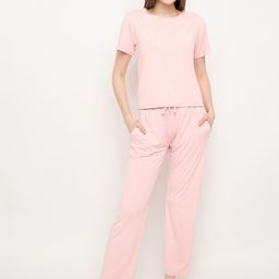 Camey Round Neck Short Sleeves Crop T-shirt With Pyjamas-picture-45