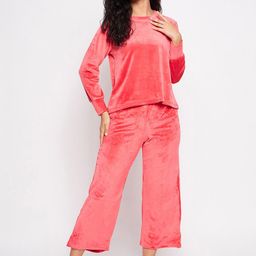 Camey Round Neck Long Sleeves Velvet Night Suit-image-76