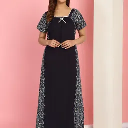 Secret Wish Floral Printed Square Neck Pure Cotton Maxi Nightdress-picture-56