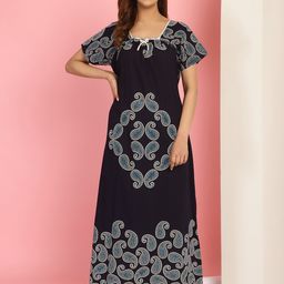 Secret Wish Paisley Printed Pure Cotton Maxi Nightdress-image-31