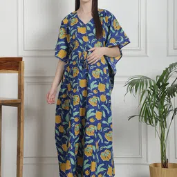Secret Wish Printed Maxi Pure Cotton Maternity Kaftan Nightdress-picture-26