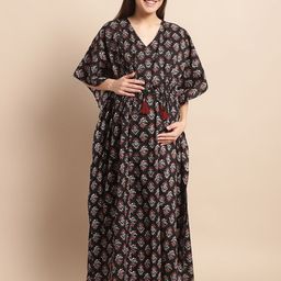 Secret Wish Printed Maternity Pure Cotton Maxi Kaftan Nightdress-image-53