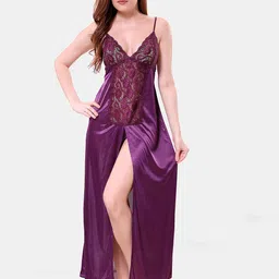 Romaisa Lace Detailed Satin Nightdress-image-68