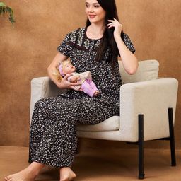 AV2 Floral Printed Pure Cotton Maternity Maxi Nightdress-image-97