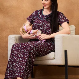 AV2 Floral Printed Pure Cotton Maternity Maxi Nightdress-image-93