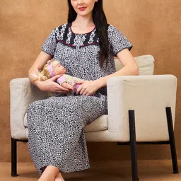 AV2 Floral Printed Pure Cotton Maternity Maxi Nightdress-image-95