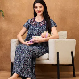 AV2 Floral Printed Pure Cotton Maternity Maxi Nightdress-image-87