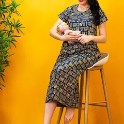 AV2 Floral Printed Pure Cotton Maternity Maxi Nightdress-image-86