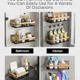orivelle Self-Adhesive Multipurpose Wall Mounted self (Pack of 2, Gold Shelf) Bathtub Caddy image 4