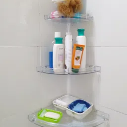 New Quality Bathroom Corner Shelf - Unbreakable, Wall Shelf/Kitchen Storage Corner Shelves Corner Shelf Set 3 Pcs Crystal Wall Shelf-1