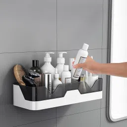 Wall-Mounted Bathroom Storage Shelf – No-Drill Shower Organizer for Toiletries Plastic Wall Shelf-image-101