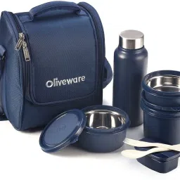 Lunch Box with Bottle | Insulated Fabric Bag | 3 Stainless 4 Containers Lunch Box-15