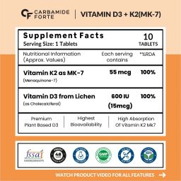 carbamide forte Vitamin D3 K2 MK7 | Plant Based Veg Vitamin D3 Tablets Lichen Source image 2