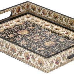duli Designer Printed MDF Wooden Rectangular Serving Trays set| Set of 3 trays |Jamawaar Design With Special Enamel Coated Multipurpose Tray image 4