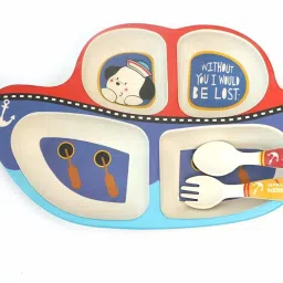 Bamboo Fiber Crockery 3pc Set with Spoon, Baby Feeding Spill Proof Divided PlateFork & Plate 3-Piece Set for Kids and Toddlers Teaches Child Portion Control Plate Serving Set-26