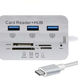 TECHGEAR USB 3.0 Adapter, MS SD M2 TF Card Reader Multi-in-1 Combo Hub for Mac-Book 7 in 1 Type C Combo Card Reader Hub, USB3.1 Type C to 3 Port USB 3.0 Adapter Card Reader Internal Modem-0
