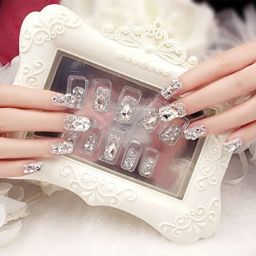 24 pc Set Heavy Stone French Artificial Nails With Free Application Tape Glue-image-52