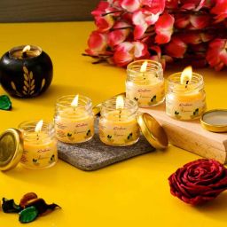 ecraftindia Lemon Yellow Wax (Set of 5) Scented Jar Candles-picture-15