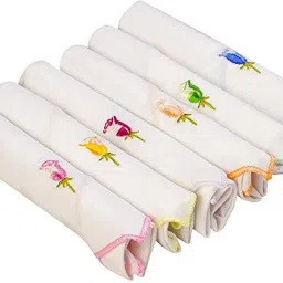 well wishes 100% cotton PACK OF 6 HANDKERCHIEFS - FLORAL embroidery. ["White"] Handkerchief-image-12