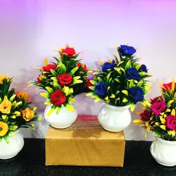artificial flowers Stylish Looking Mix Color Decorative Piece Rose Flower Set Multicolor Wild Flower Artificial Flowerwith Pot-image-47