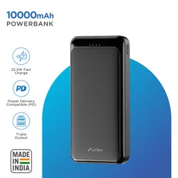 urbn 10000 mAh 22.5W Fast Charging Power Bank (1 Type C, 1 Micro USB & 2 Type A Port, 12 Layers Circuit Protection, Black) image 2