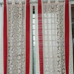 exporthub Maroon Floral Polyester 7 Ft Sheer Eyelet Door Curtains (Set of 2)-picture-42