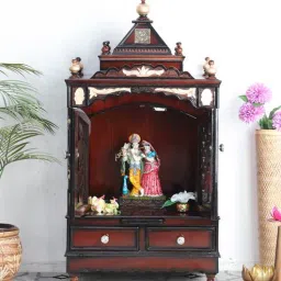dzyn furnitures Brown Teak Wood Floor Rested Mandir Without Door-picture-10