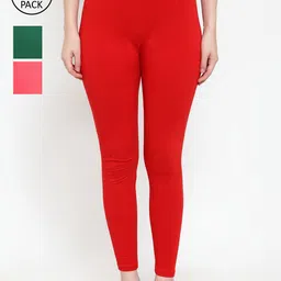 GRACIT Women Pack Of 3 Super Combed Cotton Lycra Ankle Length Leggings-image-45