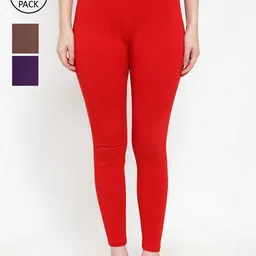 GRACIT Women Pack Of 3 Super Combed Cotton Lycra Ankle Length Leggings-image-42