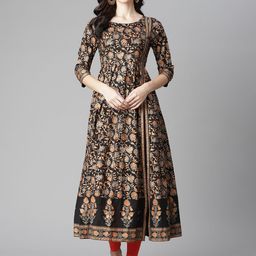 Poshak Hub Women Black Ethnic Motifs Printed Regular Pure Cotton Kurta with Churidar-image-62