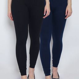 GRACIT Women Pack Of 2 Black & Navy Blue Solid Churidar Leggings-picture-15