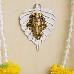 eCraftIndia White Lord Ganesha Face On Leaf Wall Hanging-image-8