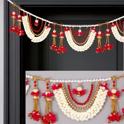 TORNORY White & Red Floral & Beaded Door Hanging-40