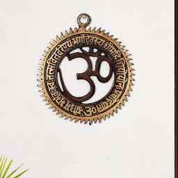 ExclusiveLane The Brass Beams Brown Gayatri Mantra & Om Wall Hanging-image-79