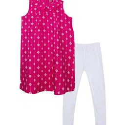 KiddoPanti Girls Geometric Ikat Printed A-Line Kurta & Leggings-image-14