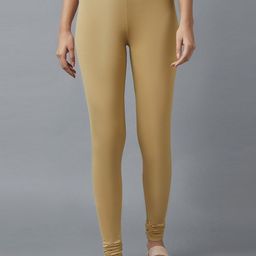 KEX Women Beige Colored Solid Churidar Length Cotton Leggings-image-26