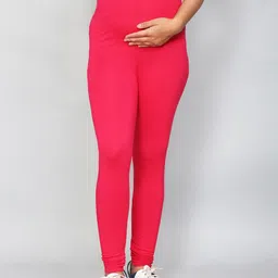 SillyBoom Women Pink Solid Maternity Stretchable Churidar Leggings-picture-0