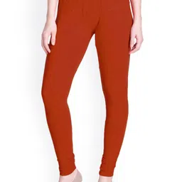 LYRA Women Rust Red Solid Churidar-Length Leggings-image-46