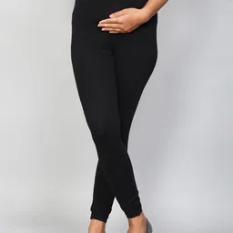 SillyBoom Women Black Solid Ankle-Length Maternity Leggings-image-6