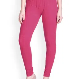 LYRA Women Pink Solid Churidar-Length Leggings-20