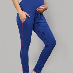 SillyBoom Women Blue Solid Maternity Churidar Length Yoga Pants Leggings-image-15